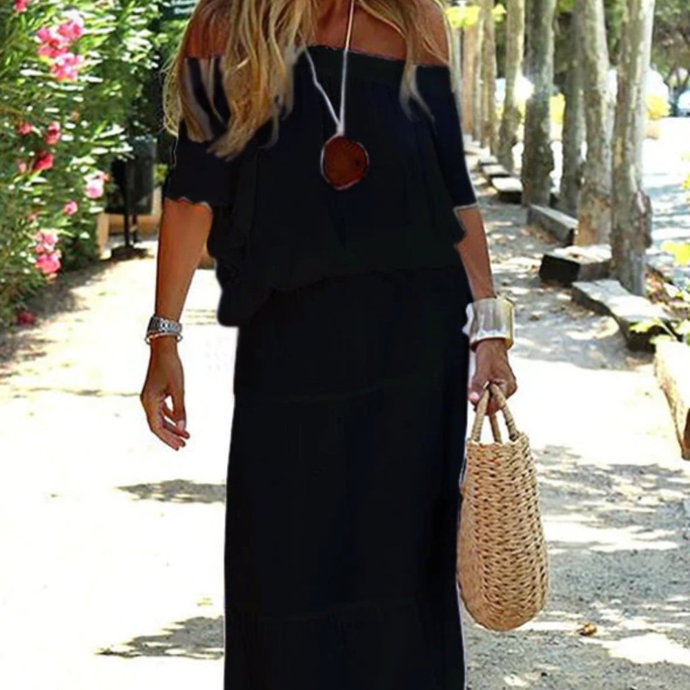 Casual Off Shoulder Solid Beach Maxi Dress